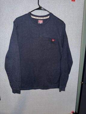 Wrangler Workwear Long Sleeve Navy Blue Cotton Shirt Size SCH (34-36)